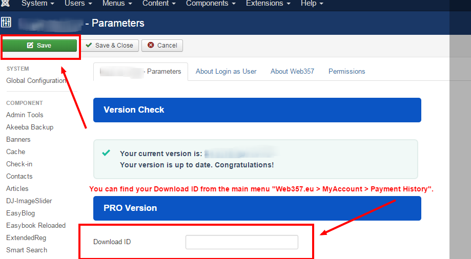 Enter your Download ID into the Parameters.
