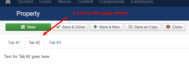 How to remember tab with a session at Joomla! backend?